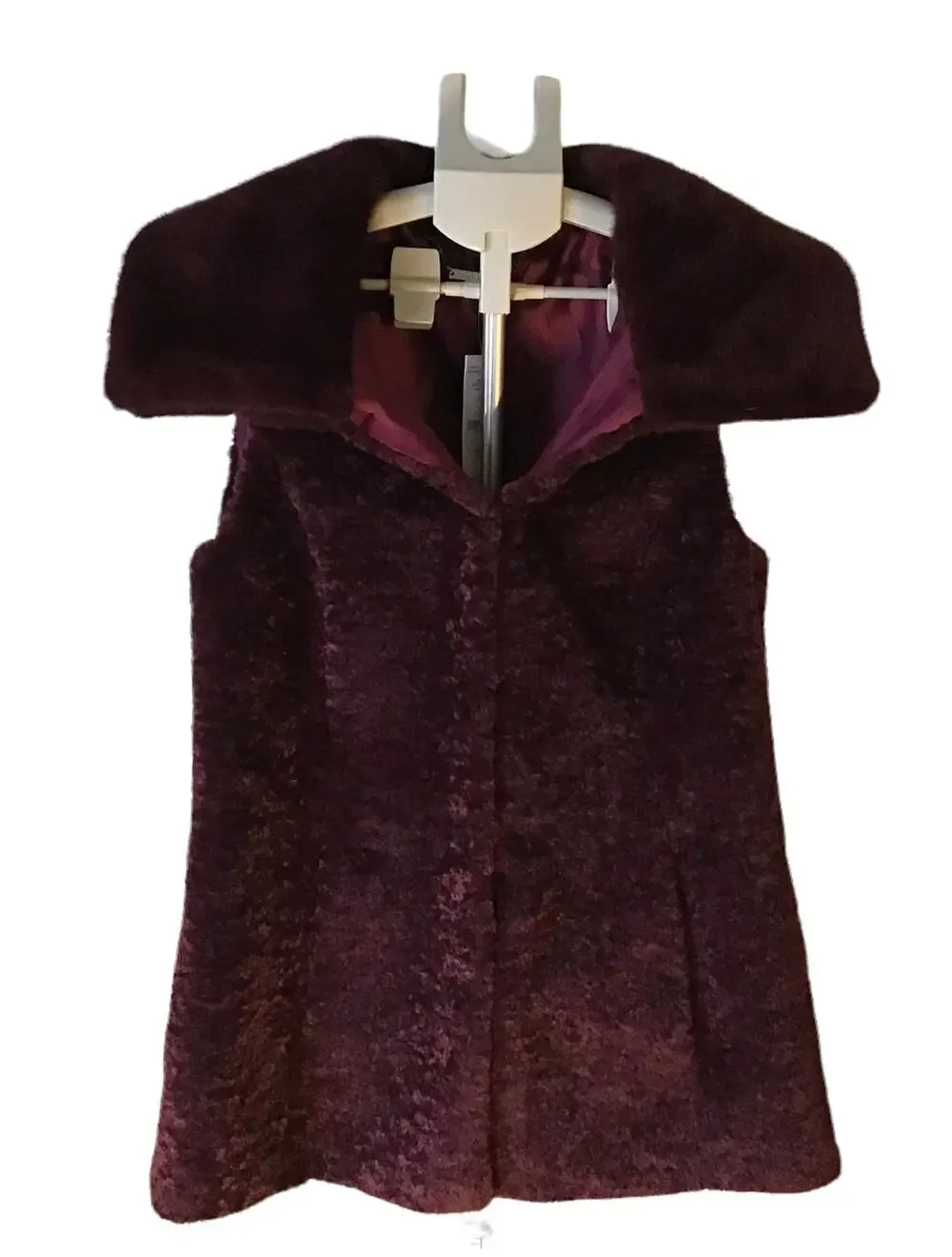 White House Black Market Cabernet Long Faux Fur Vest-Women's SZ Small